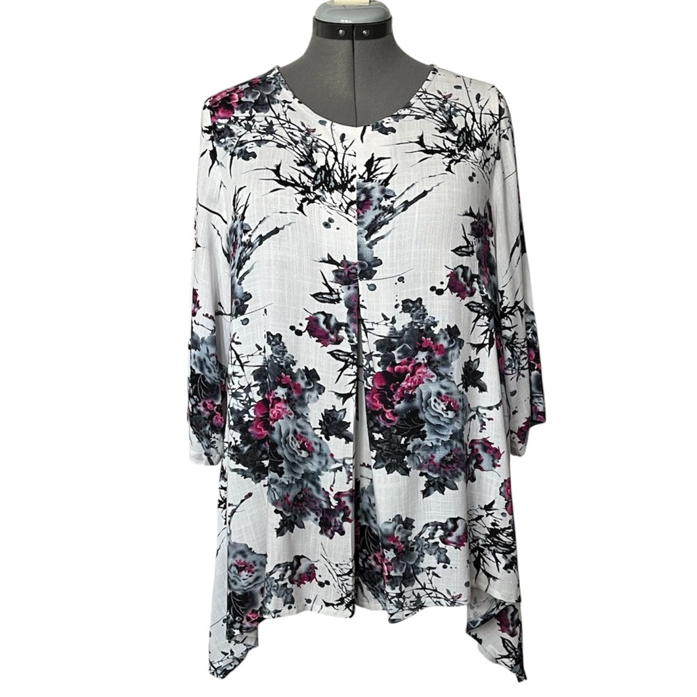 Blue Sky linen blend floral tunic top M